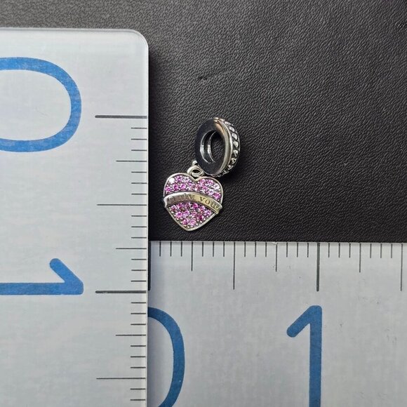 Sterling Silver "Only You" Heart Charm Pendant‎ With Pink CZ (NWOT) - Picture 4 of 4
